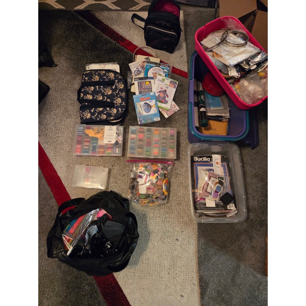 Huge Cross Stitch Lot Disney Bucilla Dimensions Kits Floss Hoops Patterns